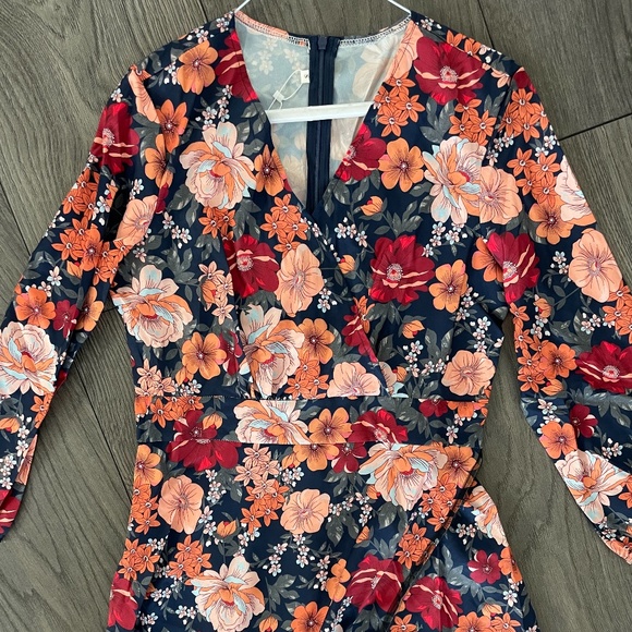 Ruffle hem floral orange boho gypsy maxi dress - Picture 12 of 13